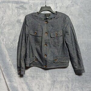 Focus 2000 Jacket Women 10 Button Up Blue Black Pockets